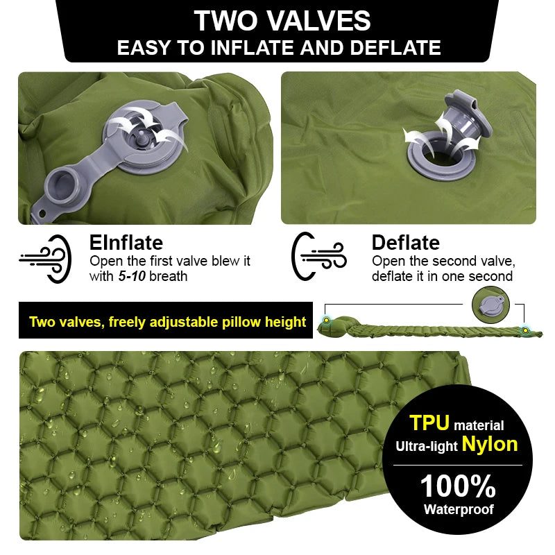 Outdoor Sleeping Pad Camping Inflatable Mattress with Pillows