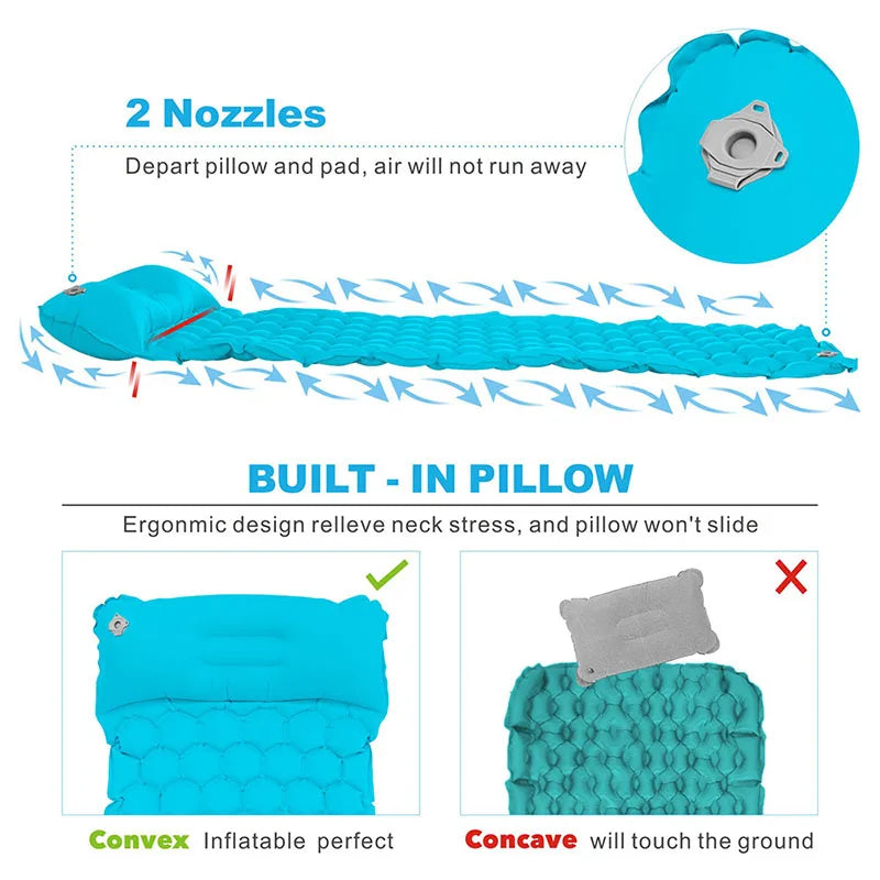 Outdoor Sleeping Pad Camping Inflatable Mattress with Pillows