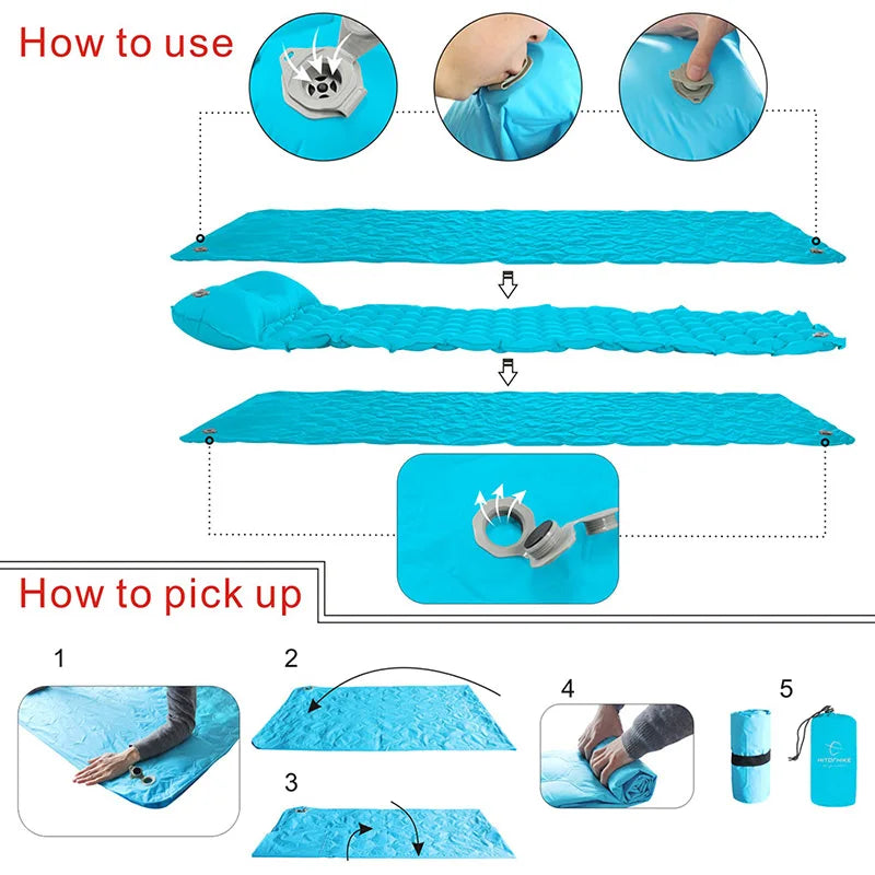 Outdoor Sleeping Pad Camping Inflatable Mattress with Pillows