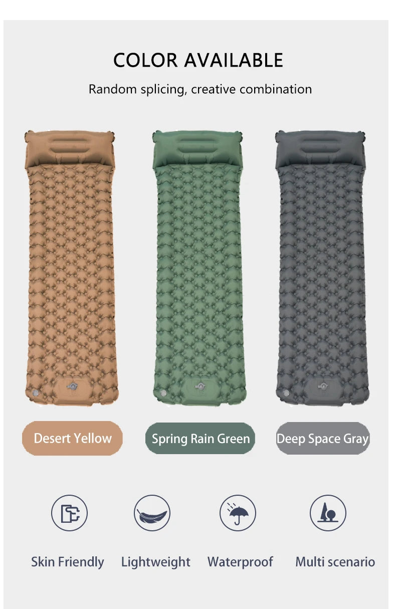 TARKA 2m Lengthen Inflatable Mattress Outdoor Camping Self-Inflating Mats Spliceable Hiking Fishing Sleeping Pad Air Cushion