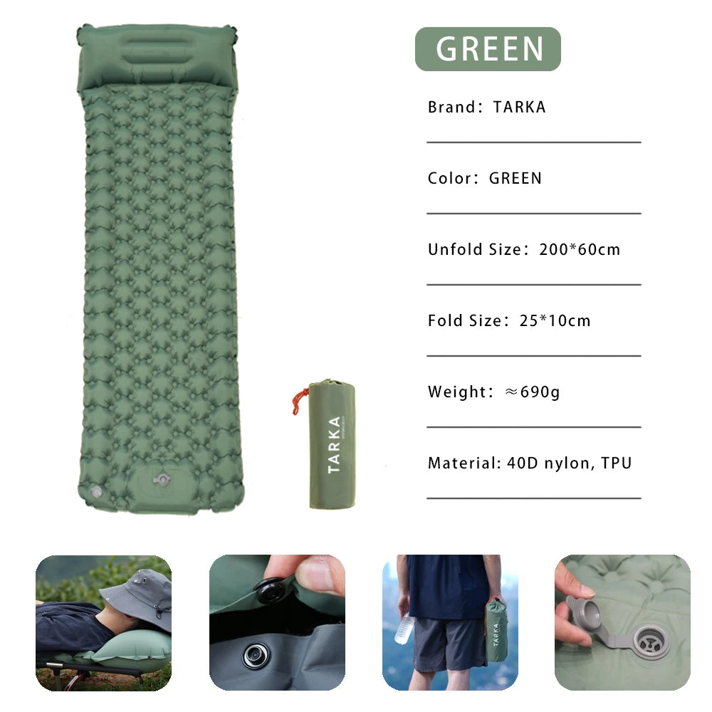 TARKA 2m Lengthen Inflatable Mattress Outdoor Camping Self-Inflating Mats Spliceable Hiking Fishing Sleeping Pad Air Cushion