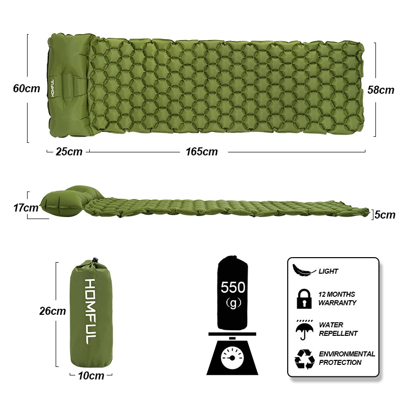 Outdoor Sleeping Pad Camping Inflatable Mattress with Pillows