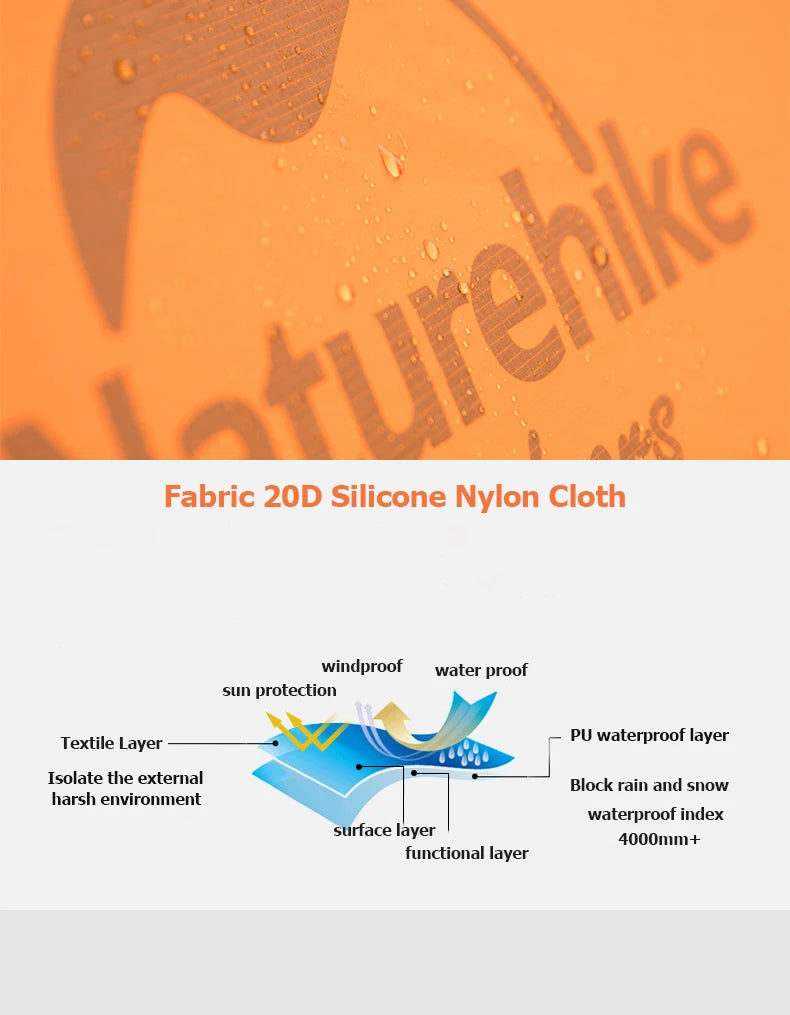 Naturehike Camping Tent Single Outdoor Ultralight Camping Tent 3 Season 20D Silicone Nylon Rodless Tent Waterproof Beach Tent