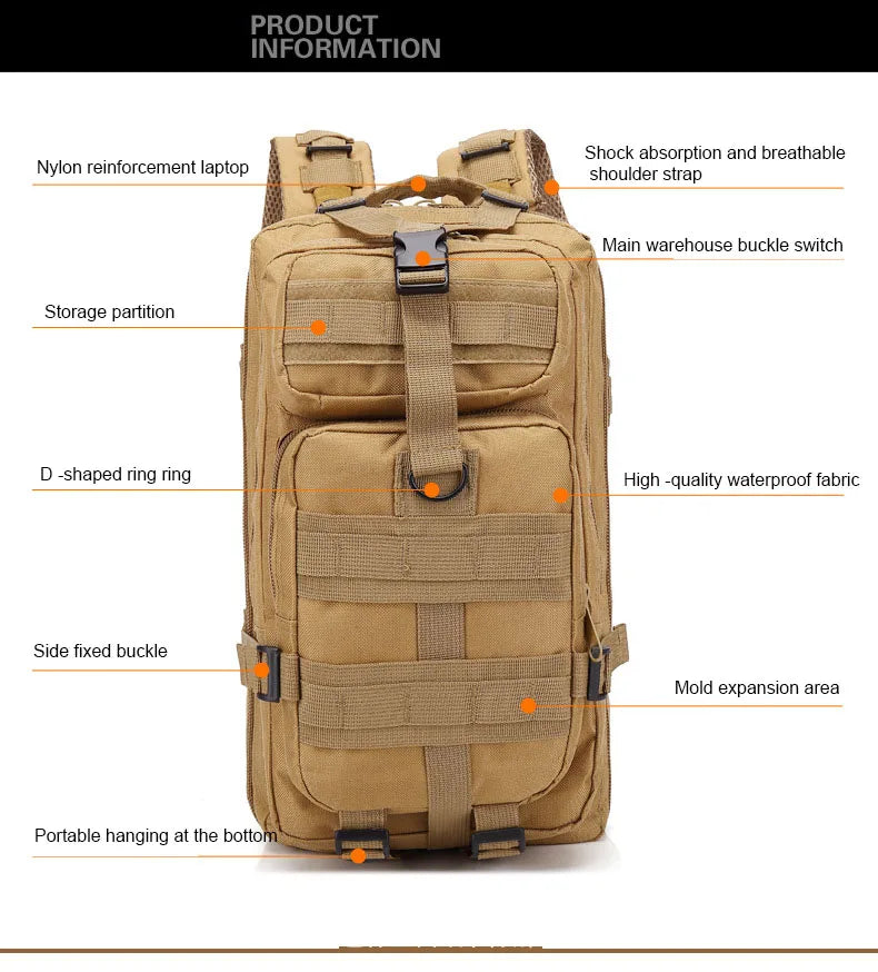 30L–50L Tactical Waterproof Rucksack – Rugged Outdoor Backpack