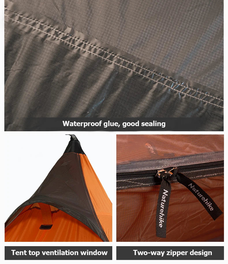 Naturehike Camping Tent Single Outdoor Ultralight Camping Tent 3 Season 20D Silicone Nylon Rodless Tent Waterproof Beach Tent