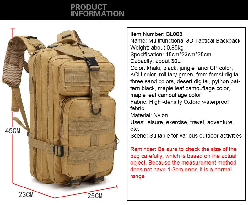 30L–50L Tactical Waterproof Rucksack – Rugged Outdoor Backpack